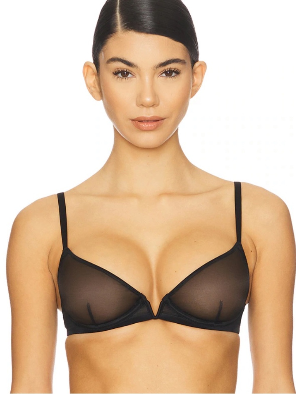 🌻NEW w/tag Commando Mesh Plunge Demi Cup Bra Black BRA257 Underwire Sheer 32DD